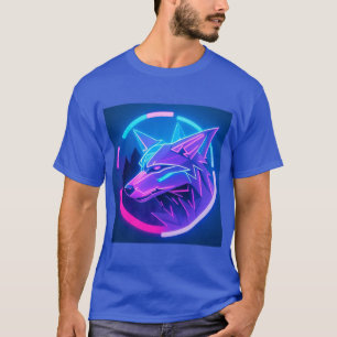Camiseta Cara de lobo neón futurista en arte geométrico