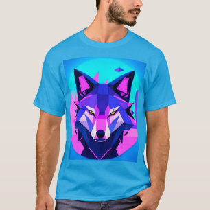 Camiseta Cara de lobo neón futurista en arte geométrico