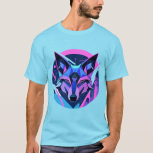 Camiseta Cara de Lobo Neon Futurista en Arte Geométrico