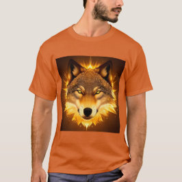 Camiseta Cara de Lobo Radiante Iluminada por Luz Dorada