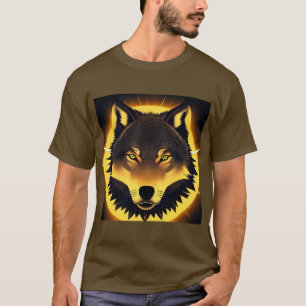 Camiseta Cara de Lobo Radiante Iluminada por Luz Dorada