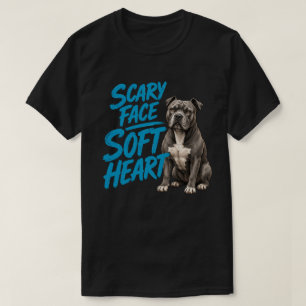 Camiseta Cara de miedo Corazón suave divertido Pitbull Vint