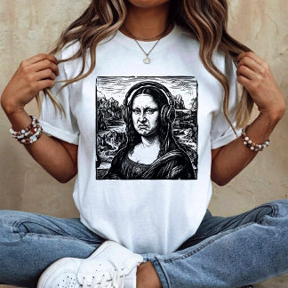 Camiseta Cara de Mona Lisa Bajo Música Divertida para Amant
