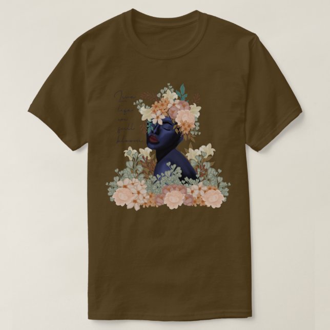 Camiseta Cara de mujer azul con flores Vida en pleno blog (Diseño del anverso)