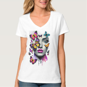 Camiseta Cara de mujeres y mariposas, fantasía