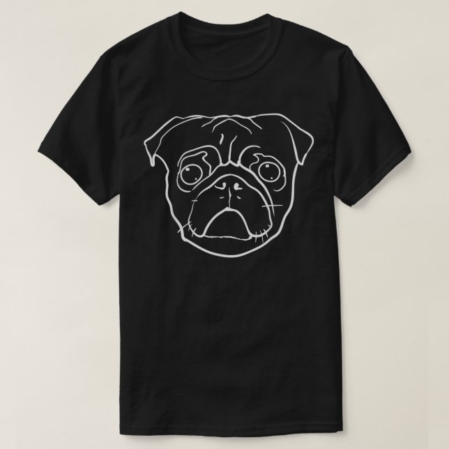 Camiseta Cara De Perro De Pug Blanco Sobre Negro (Diseño del anverso)