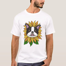 Camiseta Cara de perro lindo Boston Terrier en girasol