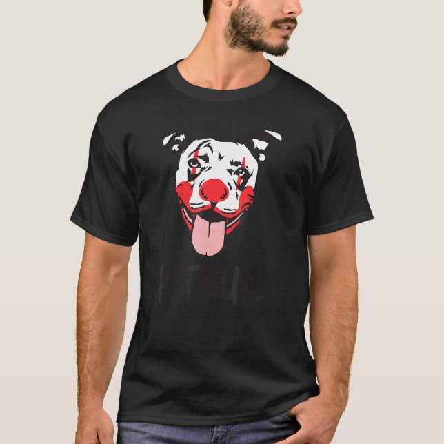 Camiseta Cara de perro payaso Pitbull Dueño de perro divert (Anverso)