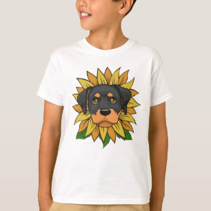 Camiseta Cara de perro Rottweiler lindo en Girasol
