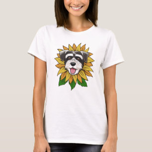 Camiseta Cara de perro Schnauzer en un girasol