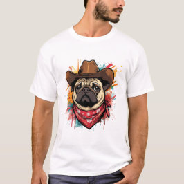 Camiseta Cara de pug Sombrero y pañuelo de vaquero occident