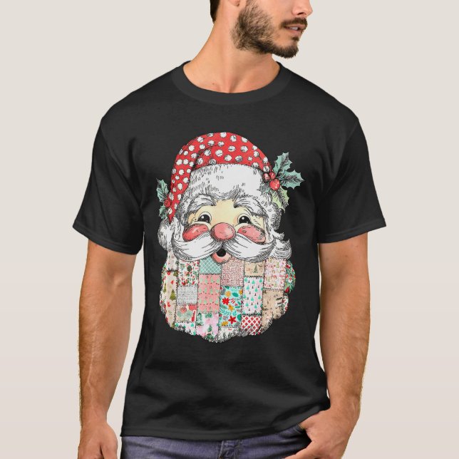 Camiseta Cara de Santa Claus de Patchwork Navidades Alegres (Anverso)