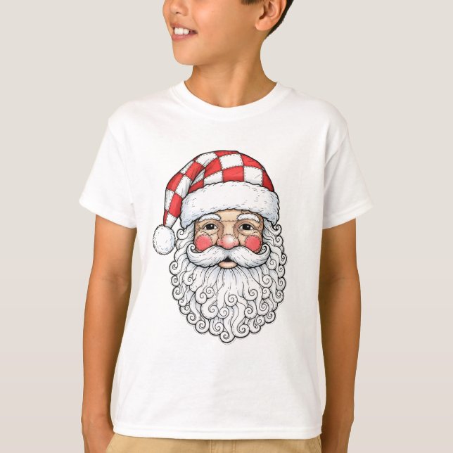 Camiseta Cara de Santa Patchwork Doodle Arte Bolígrafo Tint (Anverso)