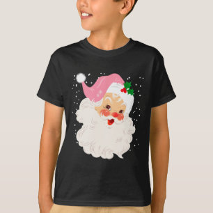 Camiseta Cara de Santa Retro con Sombrero Rosa Navidad Vint