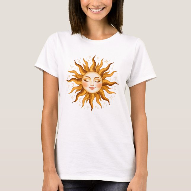 Camiseta Cara de Sol Celestial Arte Boho Vintage (Anverso)