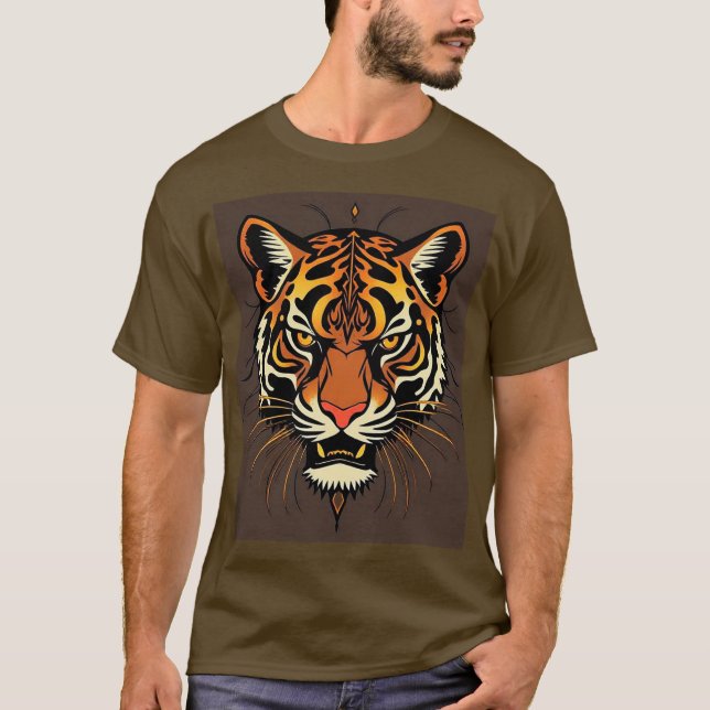 Camiseta Cara de Tigre con Patrones Tribales (Anverso)