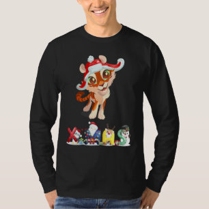 Camiseta Cara de Tigre de Navidad Árbol Nieve Pijama Navida