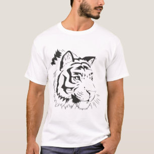 Camiseta Cara de tigre, siluetas de cara de tigre, negro y 