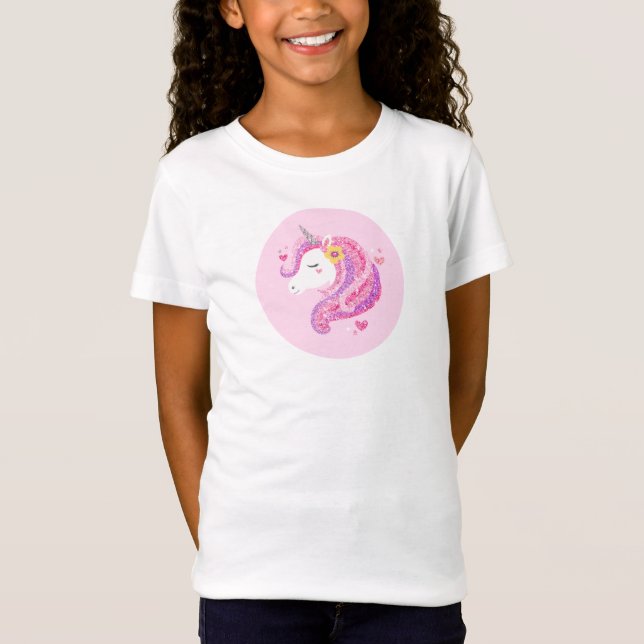 Camiseta Cara de Unicornio, Purpurina rosa mágico (Anverso)