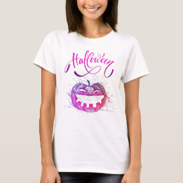 Camiseta Cara divertida de calabaza para mujeres disfrazada