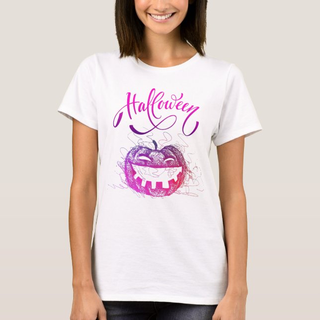 Camiseta Cara divertida de calabaza para mujeres disfrazada (Anverso)