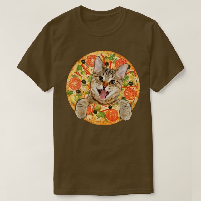 Camiseta Cara divertida de gato Pizza  (Diseño del anverso)