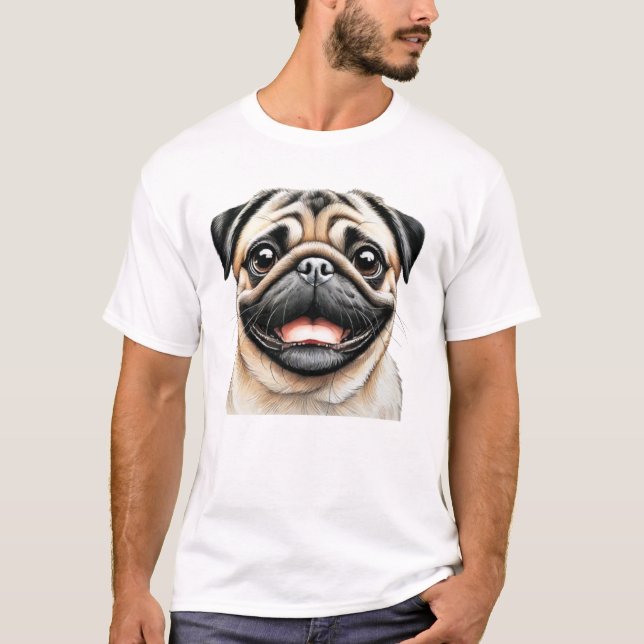 Camiseta Cara Feliz de Pug Perro (Anverso)