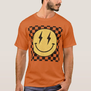 Camiseta Cara Feliz Retro Patrón A Cuadros Sonrisa Facerend