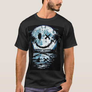 Camiseta Cara Feliz Sonriendo Luna Nocturna Sobre Océano