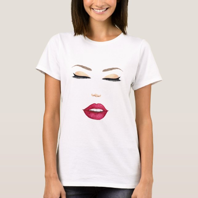 Camiseta Cara femenina estilizada de la acuarela con los (Anverso)