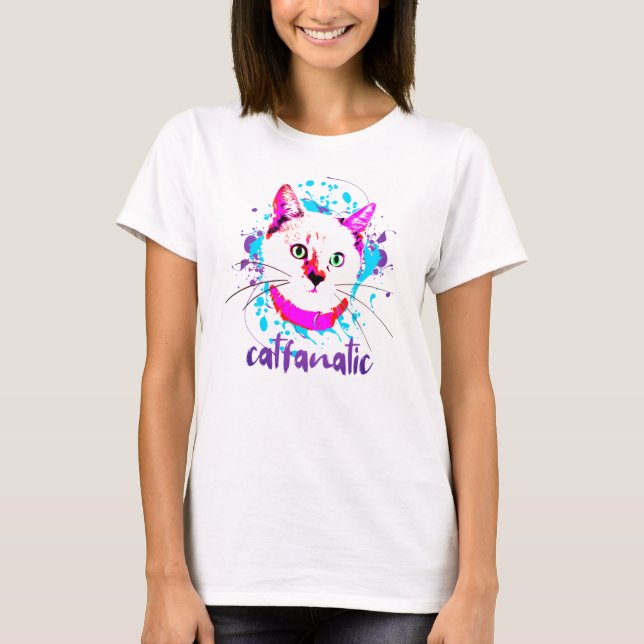 Camiseta Cara Kitty Cara azul rosado caliente Fanático (Anverso)