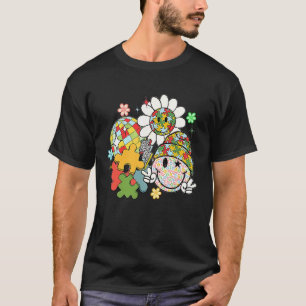 Camiseta Cara Retro Feliz Floral Conciencia de Autismo Hipp