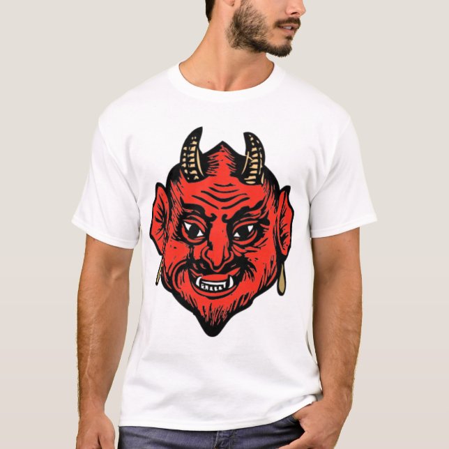 Camiseta Cara roja de cuernos del diablo de Satan (Anverso)