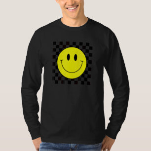 Camiseta Cara sonriente amarilla de los 70 Sonrisa a cuadro