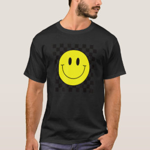 Camiseta Cara sonriente amarilla de los 70 Sonrisa a cuadro
