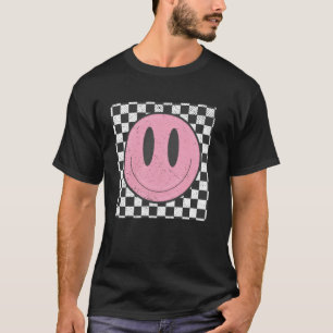 Camiseta Cara sonriente con patrón a cuadros Retro Feliz