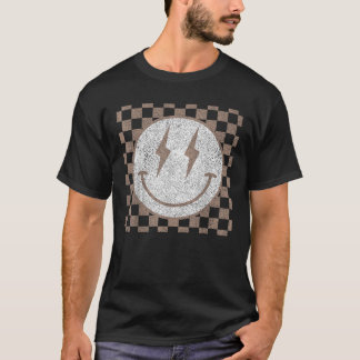 Camiseta Cara sonriente con patrón a cuadros retro feliz Tr