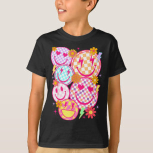 Camiseta Cara sonriente con patrón a cuadros retro feliz Tr