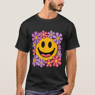 Camiseta Cara sonriente de margarita retro feliz estética p