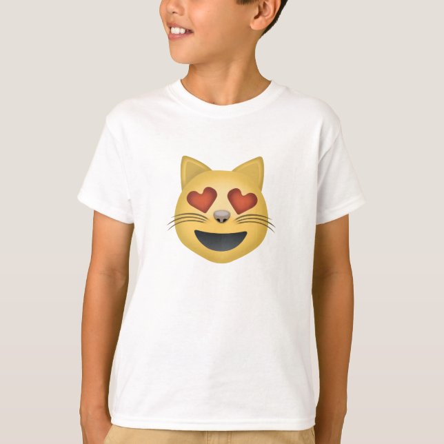 Camiseta Cara sonriente del gato con emoji en forma de (Anverso)