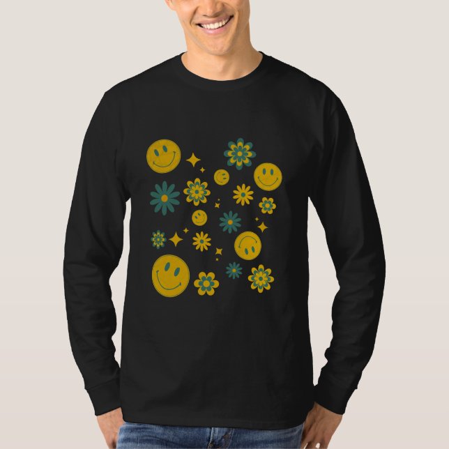 Camiseta cara sonriente divertida y flores maravillosas (Anverso)
