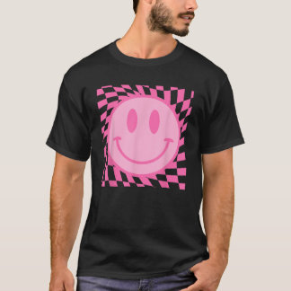Camiseta Cara sonriente feliz retro patrón a cuadros P