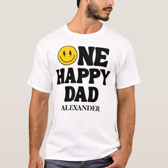 Camiseta Cara sonriente feliz retro uno cumpleaños papá (Anverso)