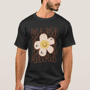 Camiseta Cara sonriente flor de margarita retro feliz mamá 