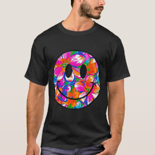 Camiseta Cara sonriente floral linda diseño veraniego de mo