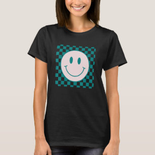 Camiseta Cara Sonriente Patrón de Cuadros Cara Feliz Retro