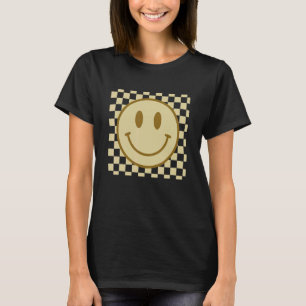 Camiseta Cara Sonriente Patrón de Cuadros Cara Feliz Retro