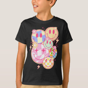 Camiseta Cara Sonriente Retro Groovy Flor Cara Feliz Cuadro