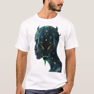 Camiseta Cara tribal cósmica con tatuajes astrales