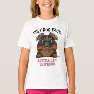 Camiseta Cara única de perro feo pastor australiano
